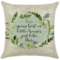 Linen summer cushion cover with green watercolor wreath and inspirational quote - Style YD502-11 (Little Houses) / 45*45cm (No Insert)