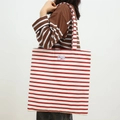 Red and white striped canvas tote bag featuring Refreshing Day label for daily use - Single Layer Stripe - Red