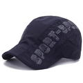 Dark blue breathable quick-dry sports flat cap with laser-cut holes and side logo - Navy Blue