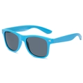 Classic bright blue square sunglasses with dark grey lenses and silver metal rivets - Sky Blue Frame Grey Lens