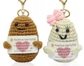 Handmade crochet positive energy potato charms with inspirational German quote cards - German Heart Keychain 2pcs