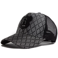 Cappellino trucker retrò a scacchi con toppa in pelle R e rete traspirante per uomo e donna - Regolabile / Grigio
