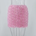 Close-up of pink mini skirt featuring textured 3D rose floral appliques on fabric - S / Pink