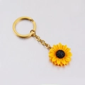 Spiegelpolierter Sonnenblumen-Anhänger-Schlüsselanhänger aus Edelstahl mit gelben Blüten - Gold