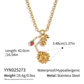 Detailed view of stainless steel charm necklace with strawberry and sunflower pendants - Sunflower Strawberry Pendant Necklace (YYN025273) / Gold