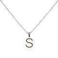 Macro shot of silver stainless steel S letter pendant with black enamel inlay detail - Letter S