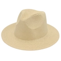 Chapeau Panama classique en paille beige avec texture tissée fine pour protection solaire - Taille unique / Beige