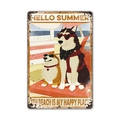 Vintage metal summer beach tin sign featuring Husky and Corgi dogs with Hello Summer text - 11540(12) / 20*30cm