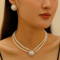 Parure élégante collier de perles double épaisseur et boucles d'oreilles avec diamants - Parure de Bijoux en Grosse Perle Strass (Or KC 3504)