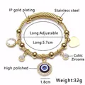 Gold stainless steel evil eye charm bracelet with woven wire and zircon crystals - E-Gold Evil Eye Style