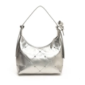 Silberne Metallic-Halbmondtasche mit Rautensteppung und Schleifen-Detail - Silber