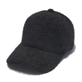 Close-up of the fuzzy black lambswool texture and detailed stitching on the baseball cap - Black