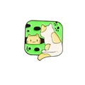 Cute Japanese style enamel cat brooch with white and yellow cats on green background - Peeking Cat
