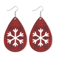 Christmas teardrop earrings with red and black buffalo plaid pattern and white snowflakes - Red Black Plaid Snowflake