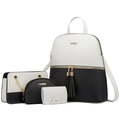 Black and white 4-piece backpack set including crossbody bag, pouch and card holder - White and Black