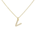 Classic 18k gold plated necklace featuring letter L pendant with small white pearls - Letter V