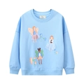 Light blue girls sweatshirt with cartoon fairy prints and 3D mesh tutu dress details - 3T (Height 90-95cm) / Light Blue Fairy 3D Tulle Mesh Sweatshirt (3239)
