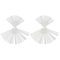 Macro detail of silver geometric fan-shaped earrings with unique radial metal lines - Silver Radiant Fan Shaped Style (N-1149)