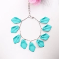 Detail view of silver chain bracelet with turquoise petal charms and adjustable clasp - Lake Blue Bracelet