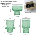 Lot de 3 bougeoirs en verre vert à rayures verticales pour décoration de table - Ensemble de 3 / Vert Cristal