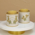 Floral tin canisters with double lid in yellow and cream for tea or candy storage - Yellow Floral