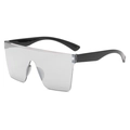 Oversized shield sunglasses with silver mirrored lenses and glossy black temples - C02 Silver Mirror