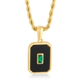 Goldene Kordelkette mit rechteckigem schwarzem Anhänger und grünem Edelsteinbesatz - Gold Halskette