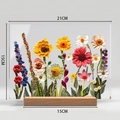 Detail view of 3D floral acrylic ornament with 21x15cm size labels and wood base - Style BTU423 With Large Wood Base