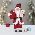 Père Noël debout 30cm en manteau à carreaux rouges avec ours en peluche blanc - Carreaux Rouge et Noir Avec Ours en Peluche