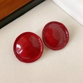 Elegant vintage red enamel stud earrings with polished gold-tone dome base for women - 59# Silver Needle - Red