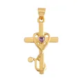 Golden stethoscope cross pendant with heart-shaped purple gemstone for medical jewelry - Gold Cross Stethoscope Lavender Gem