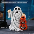 Ghost resin ornament with pumpkins for Halloween decor, size 12x10x8.5 cm - Ghost Carrying Pumpkins