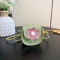 Lindo mini bolso de hombro de cuero PU verde fruta para niñas con flor de brillo rosa - Verde