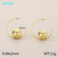 Golden 18k polished stainless steel C-shape earrings with a sliding 18mm metal bead - Sphere Style Gold