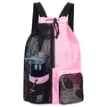 Rosa-schwarzer Schwimmbeutel mit Kordelzug, Nassfach und unterem Fach für Schuhe - Rosa