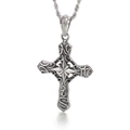 Pendente croce gotica argento stile retro punk con rilievi e catena a corda da uomo - Pendente a Croce Retrò (KP56035-BD)