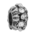 Silver alloy owl charm bead with crystal rhinestones and hollow floral vintage design - Vintage Hollow Carved Bead