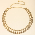 Vintage gold metal waist chain belt featuring embossed coin tassels for dresses - 19372 Coin Tassel Style / Bronze