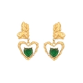 Boucles d'oreilles cœur irrégulier en or avec pendentifs en pierres vertes - Vert