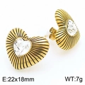 18k gold plated heart stud earrings featuring radiant textures and cubic zirconia - Radiating Heart Style (KE115234-KFC)