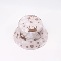 Detail of Christmas bucket hat fabric with reindeer patterns and Merry Christmas print - One Size / Reindeer - Light Khaki