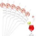 Pink disco ball mirror straw set with PETG spiral design for festive party decor - Rose Gold