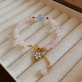 Bohemian multilayer pink crystal bead bracelet with blue flower pendant and gold finish - 43# Bracelet-Pink-Blue (Gold Plated)