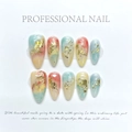Artistic marble style press-on nails with blue pink gradients and gold foil accents - Extra Small (XS) / 1146-dunhuang Flying Apsaras