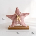 Pink corduroy star tabletop ornament with silver glitter and rustic wooden beads - Pink Five-Pointed Star Ornament