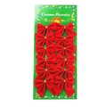 Pack of 12 small red flocked Christmas bows on a decorative card display hanger - Cardboard 12Pcs / Red