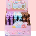 Cute 10-color retractable ballpoint pen set with donut animal toppers in a pink retail box - Doughnut Selling Style (6859) / Ten-Color Refill