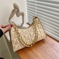 Quilted beige underarm bag with thick gold chain strap and elegant geometric pattern - Beige