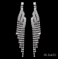 Luxurious silver long tassel rhinestone earrings with shiny crystal fringe 10.2cm length - Silver Square Solitaire Multi-row Tassel Earrings