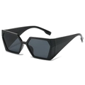 Black geometric cat-eye sunglasses for women with wide temples and dark gray lenses - Black Frame Black Grey Lens